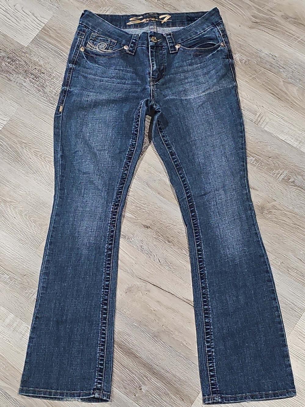 Seven7 Women's Dark Blue Slim Bootcut Jeans 10